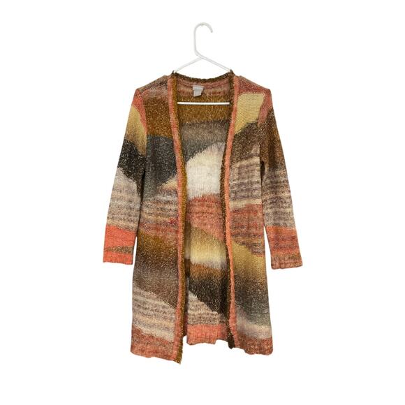 Chico's Sweaters - Chico's Boho Women's Long Duster Sweater Cardigan Size Small Sunset Orange Brown